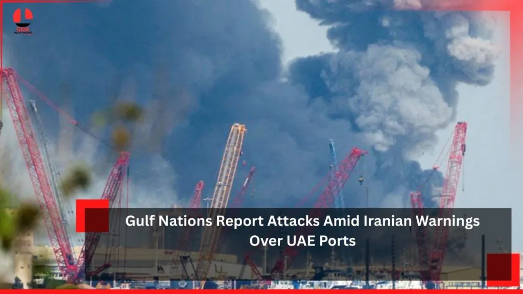 Smoke and cranes at UAE ports