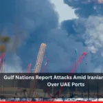 Smoke and cranes at UAE ports