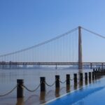A beautiful sunny day view of the Yangtze River and bridge in Wuhan, China.