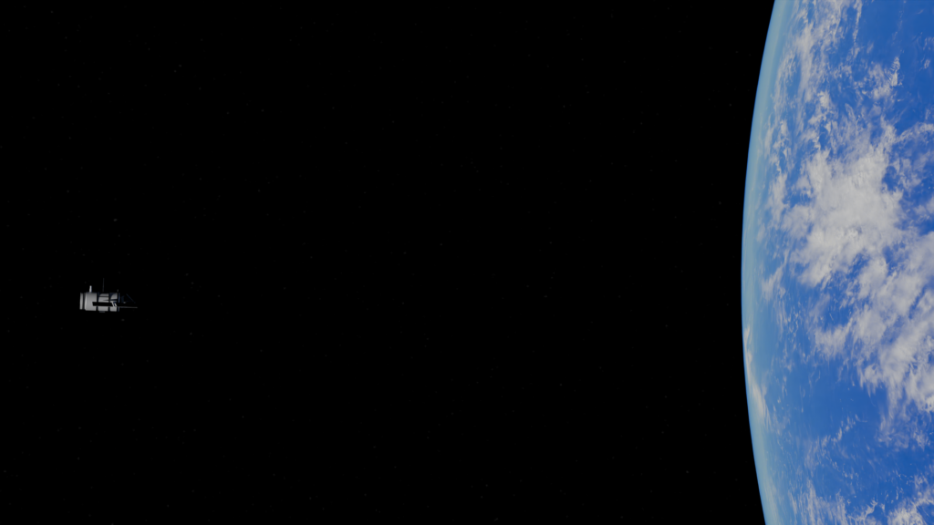 A stunning view of Earth with a distant satellite in space.