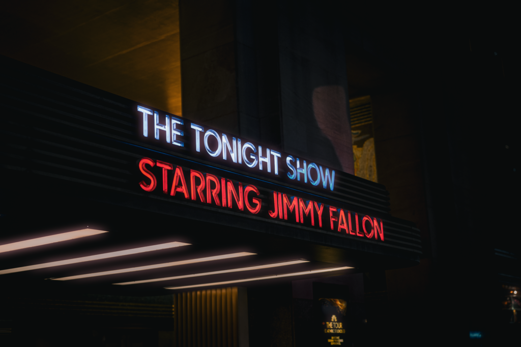 Illuminated marquee for The Tonight Show Starring Jimmy Fallon in NYC.