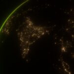 Stunning night view of Earth's Asia continent with city lights from space.