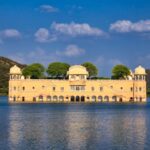 Scenic view of the iconic Jal Mahal palace on Man Sagar Lake in Jaipur, India.