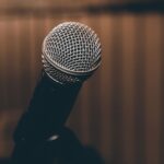 A focused shot of a microphone with a blurred background, capturing elegance and simplicity.