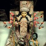 A beautifully decorated Durga idol displayed for Durga Puja celebration.