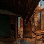 A dramatic view of an abandoned and decaying house interior in Üsküdar, Istanbul.