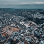 Stunning aerial view of Charar-i-Sharief in Kashmir, showcasing the town's unique landscape and architecture.