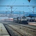 A scenic view of a train arriving at Patiala railway station in India.