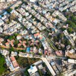 Aerial shot of a densely populated residential area in Jaipur, India.